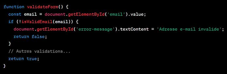 Validation de Formulaire : Utilisez JavaScript pour valider les donnÃ©es entrÃ©es par les utilisateurs dans un formulaire et affichez des messages d'erreur en temps rÃ©el.